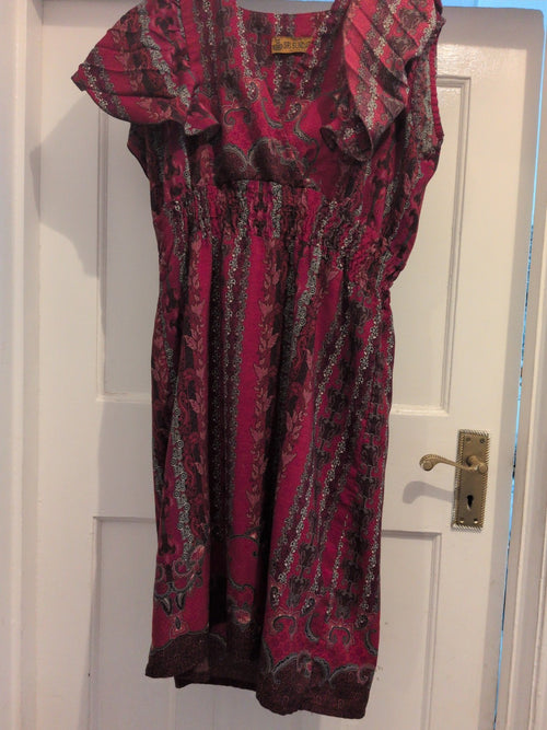 Batik Small Red Aztec Sleeveless V Neck Fit And Flare Dress
