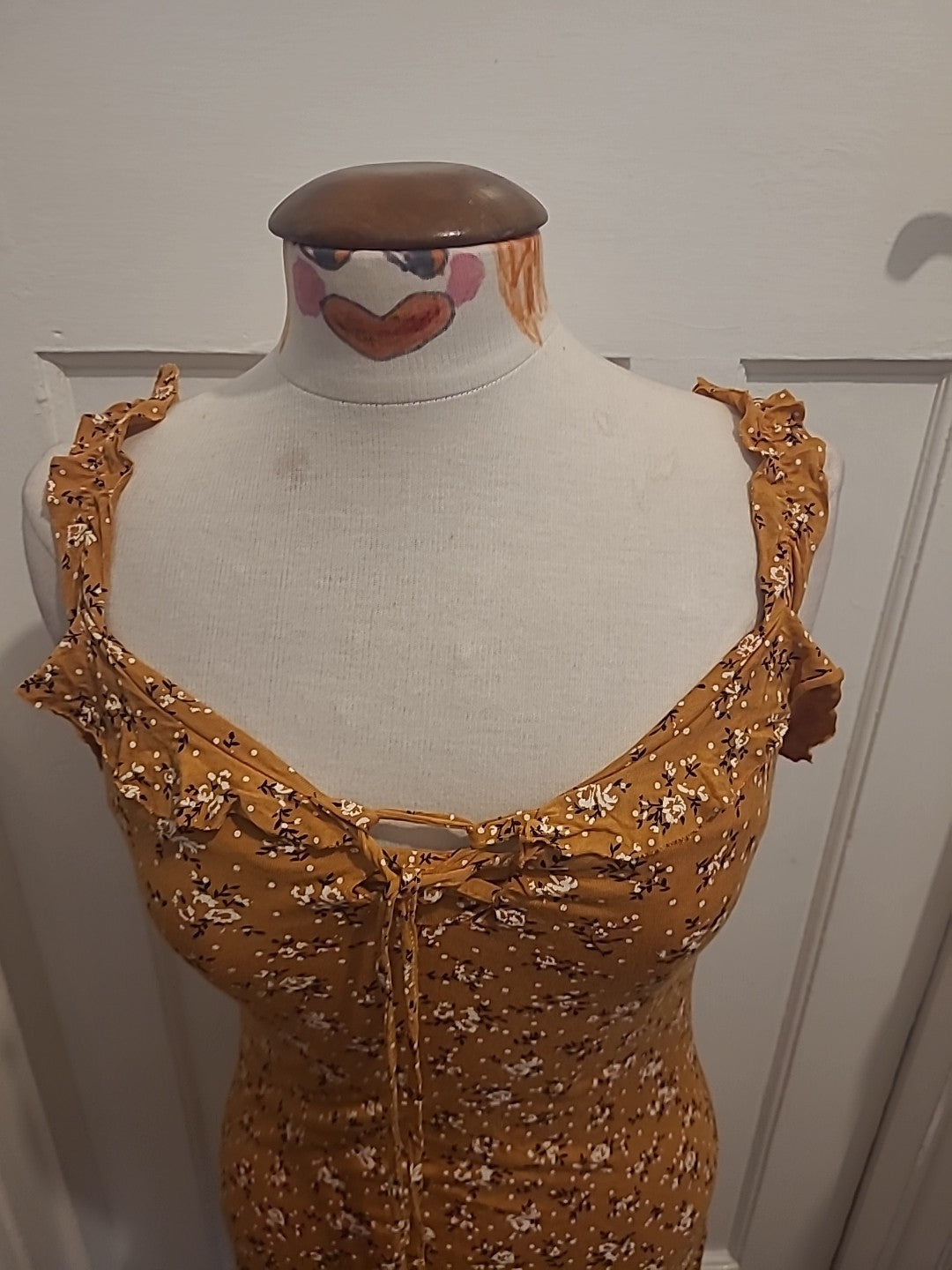 Ladies Prettylittlething Size 10 Burnt Orange Floral Sleeveless Dress