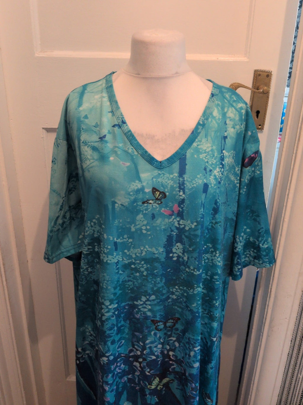Ladies 7XL Turquoise Floral Short Sleeve Dress Midi