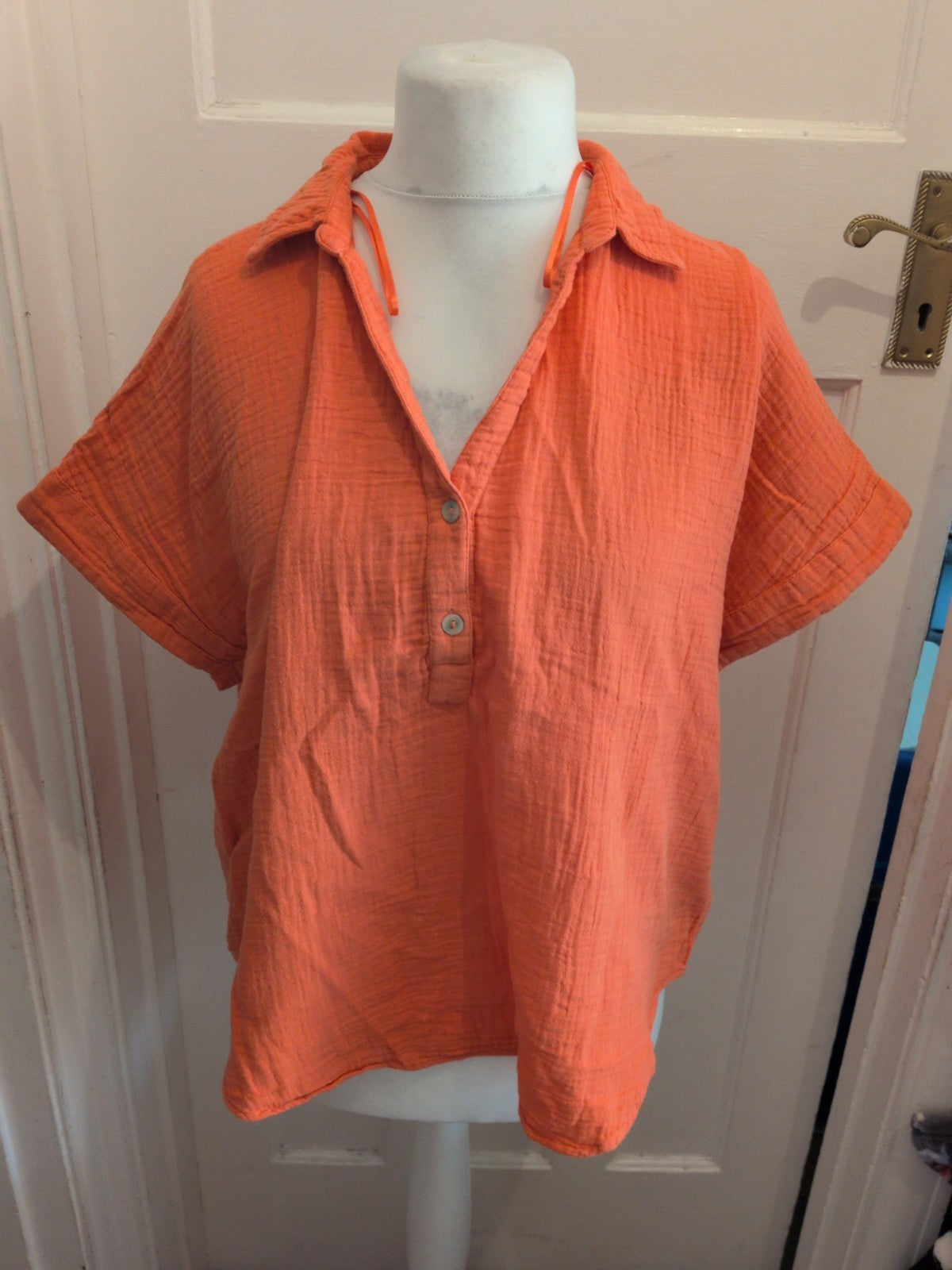 Nutmeg 14 Apricot Short Sleeve Collared Blouse