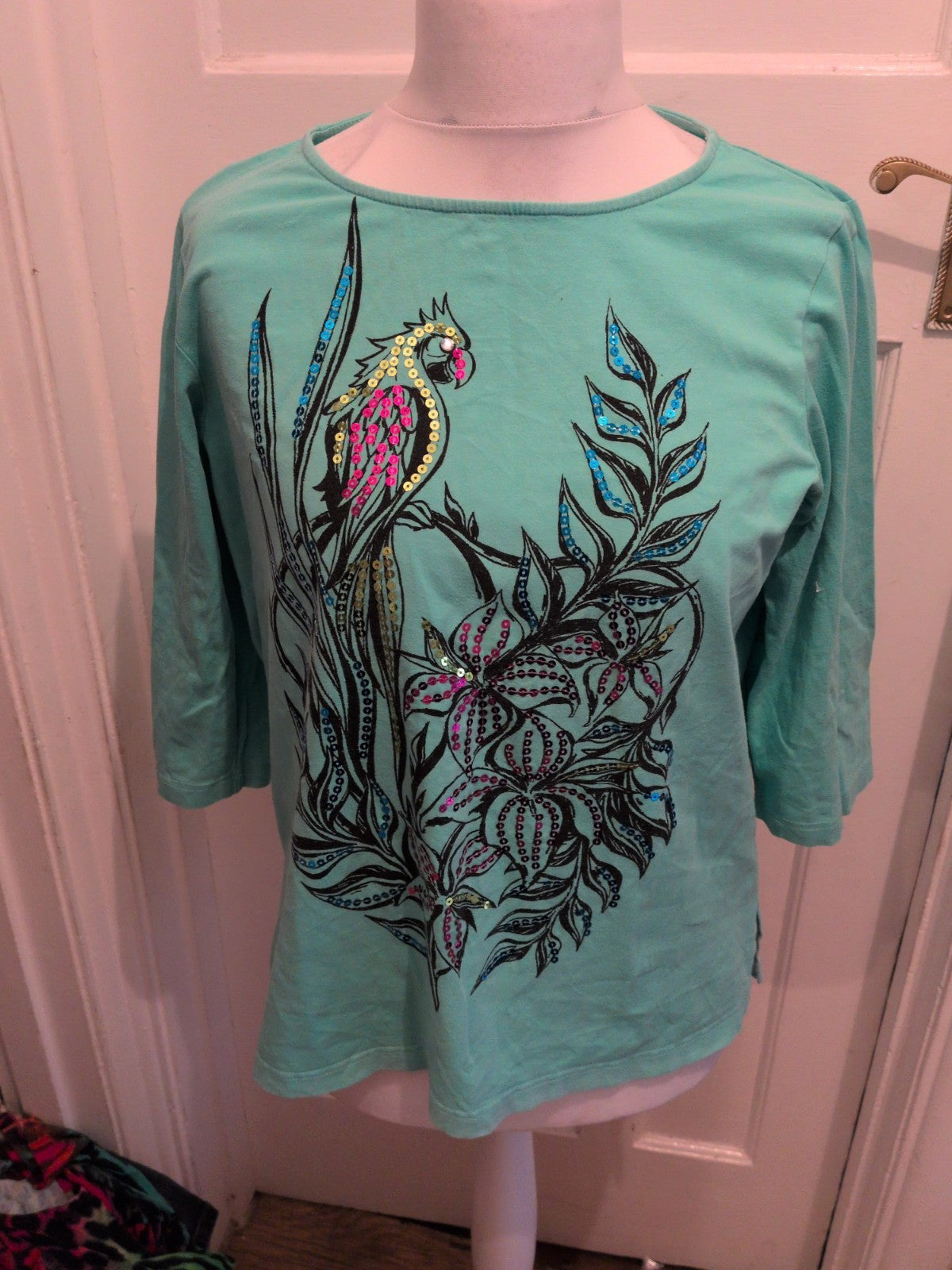 Bob Mackie Wearable Art Large Sea Breeze 3/4 T-shirt