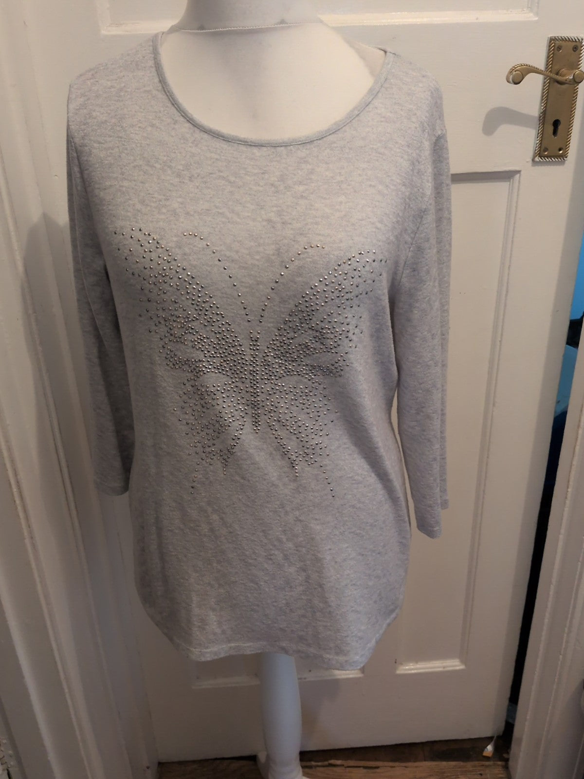 Ladies Love Tees Size 14 Grey Butterfly Long Sleeve Blouse
