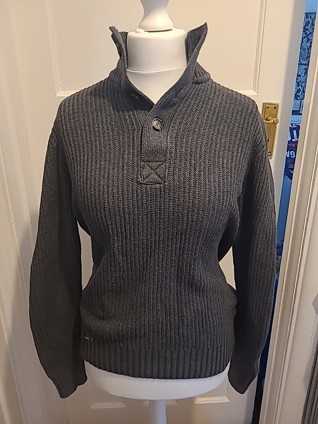 Mens L.o.g.g Size Medoum Grey Ribbed Collared Jumper