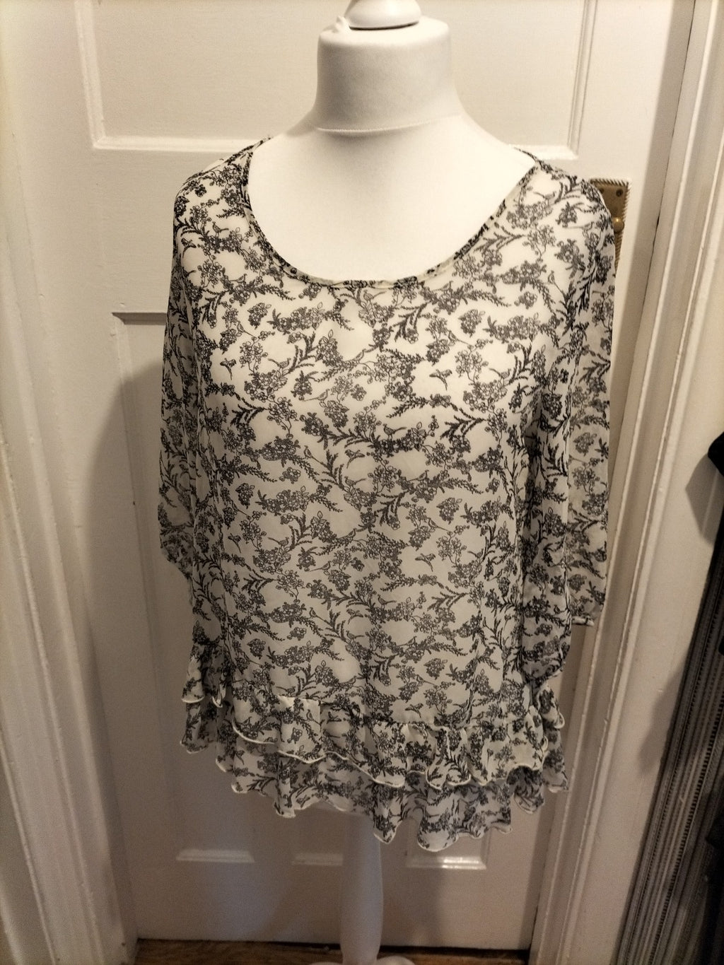 Ladies Primark Size 10 Black Outlined Aztec Sheer Top