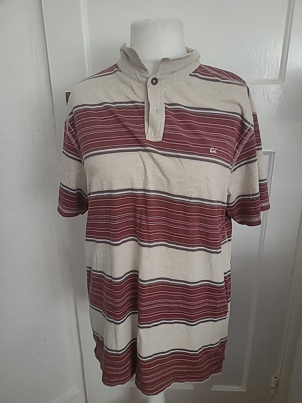 Mens North Coast Size XL Purple And Cream Striped Polo Short Sleeve