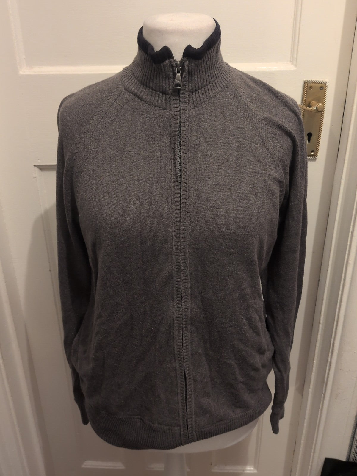 Mens Blue Harbour Size Medium Grey Lined Full Zip Jumper