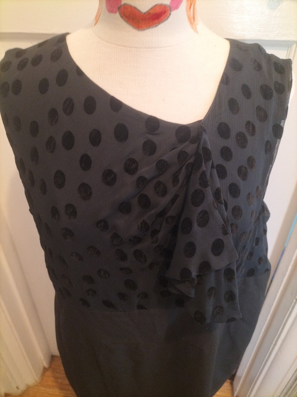 Ladies Size Medium Black Spotted Upper Lined Sleeveless Dress