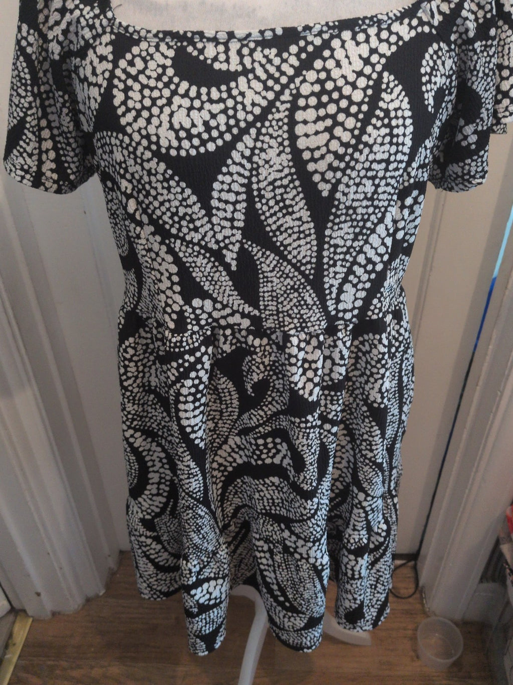George 16 Black And White Patterned Short Sleeve Flare Dress