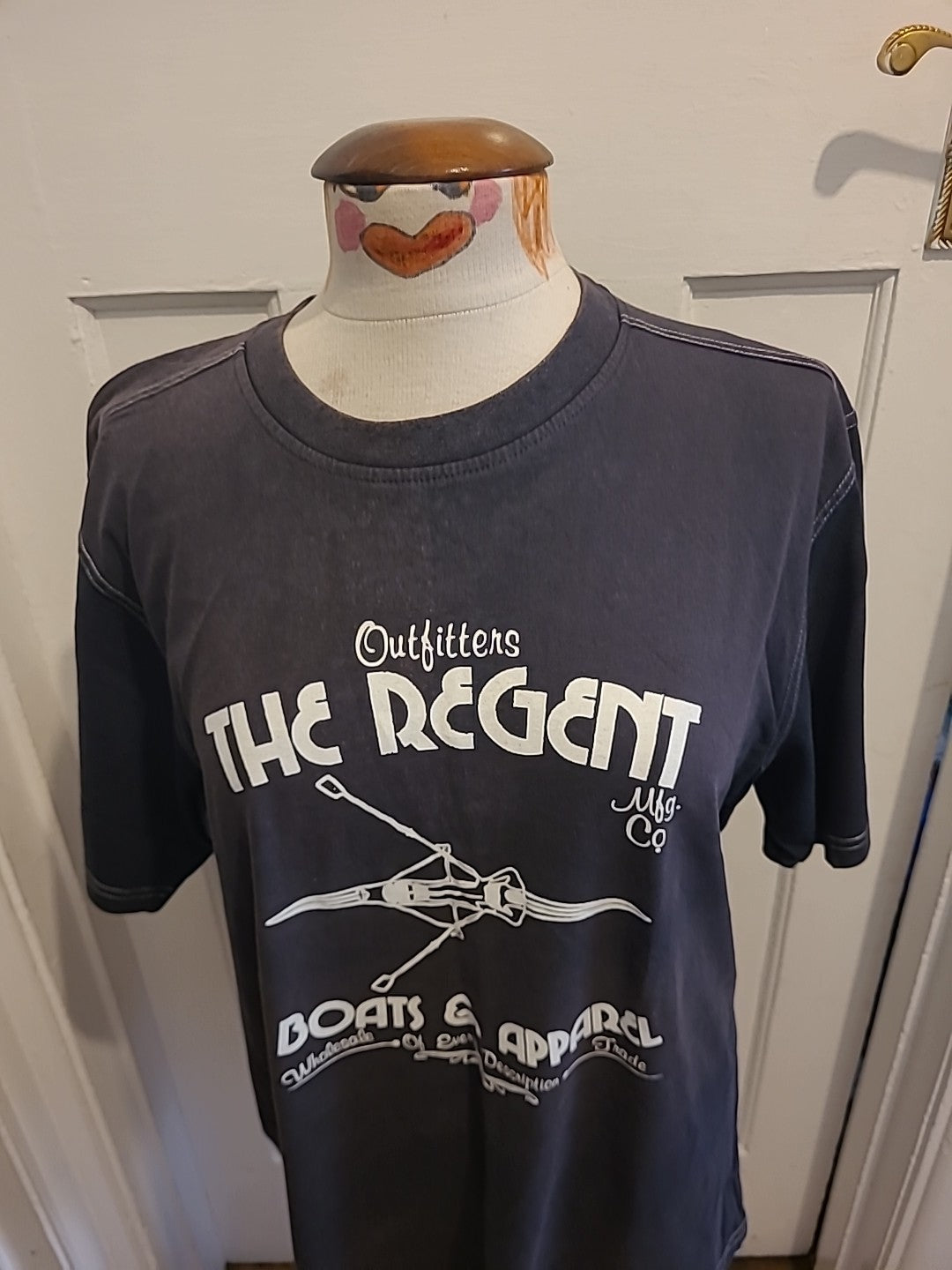 Mens Atlantic Bay Size Large Navy Printed Tee(marks On Neck)