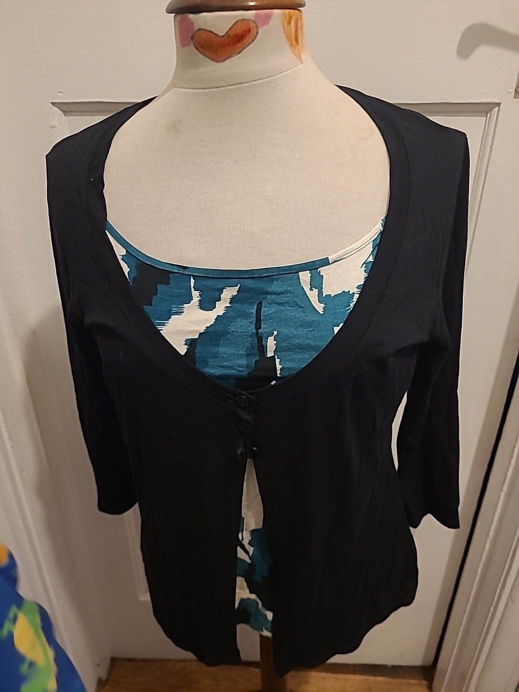 Ladies Marks And Spencer Size 10 Green Black 2 In 1 Blouse