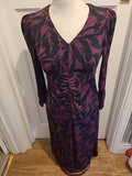Ladies Roman Size 10 Deep Purple And Black Long Sleeved Dress