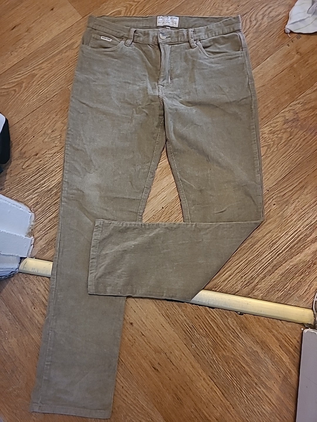 Mens Racing Green Size 34R Beige Coderoy Jeans/Trousers