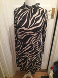 F&F 12 Black And Pale Beige Zebra Striped Dress Long Sleeve