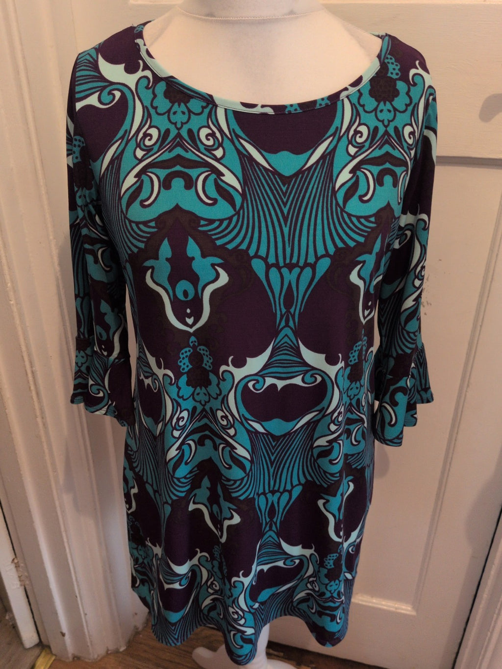Cherokee 16 Aqua Purple Half Sleeve Knee Length Dress