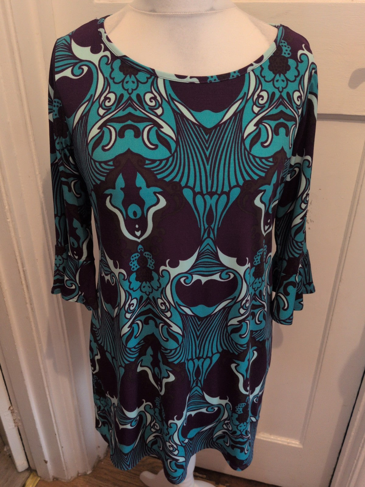 Cherokee 16 Aqua Purple Half Sleeve Knee Length Dress