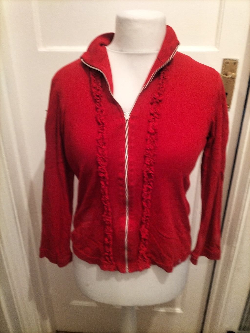 Ladies EDC Size XL Red Frilly Full Zip Jacket Slight Fading