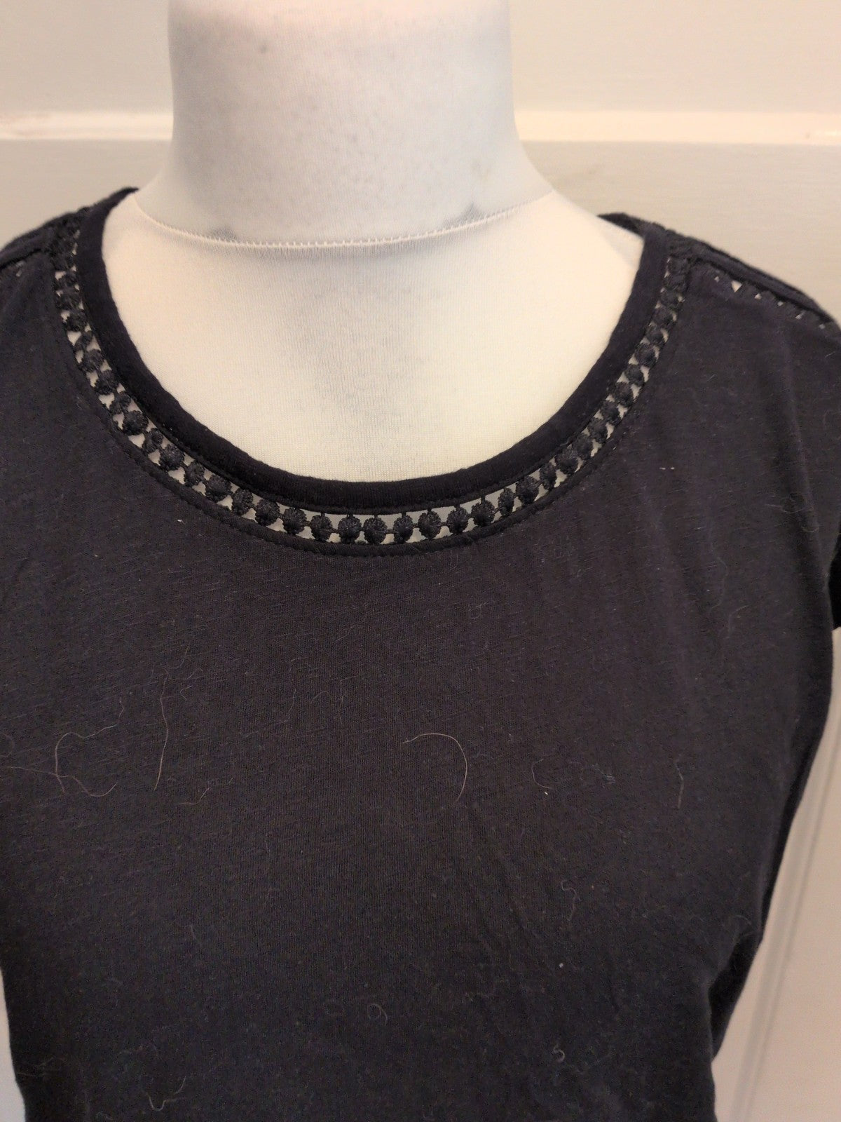 Primark M 12/14 Black Short Sleeve Pattern Trim T-shirt