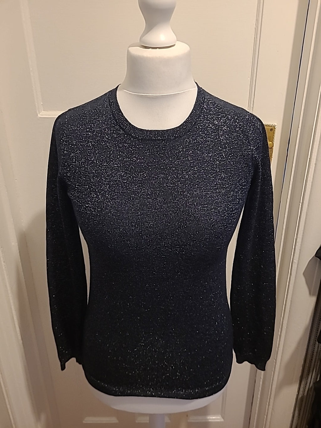 Ladies Primark Size 8 Black Ahimmer Sparkle Long Sleeved Blouse