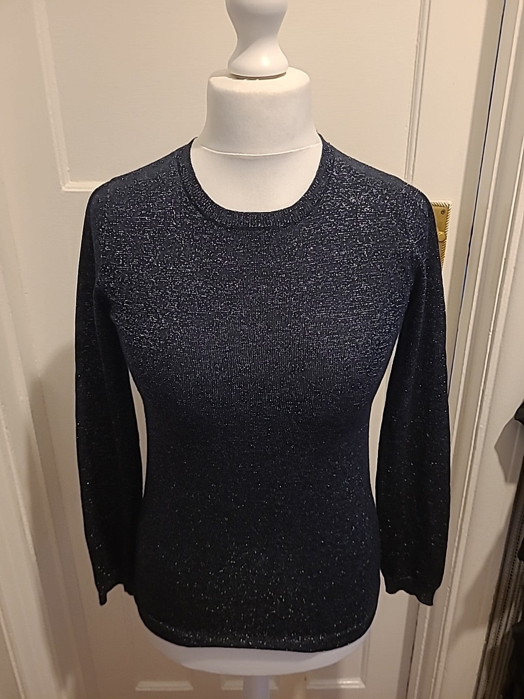 Ladies Primark Size 8 Black Ahimmer Sparkle Long Sleeved Blouse