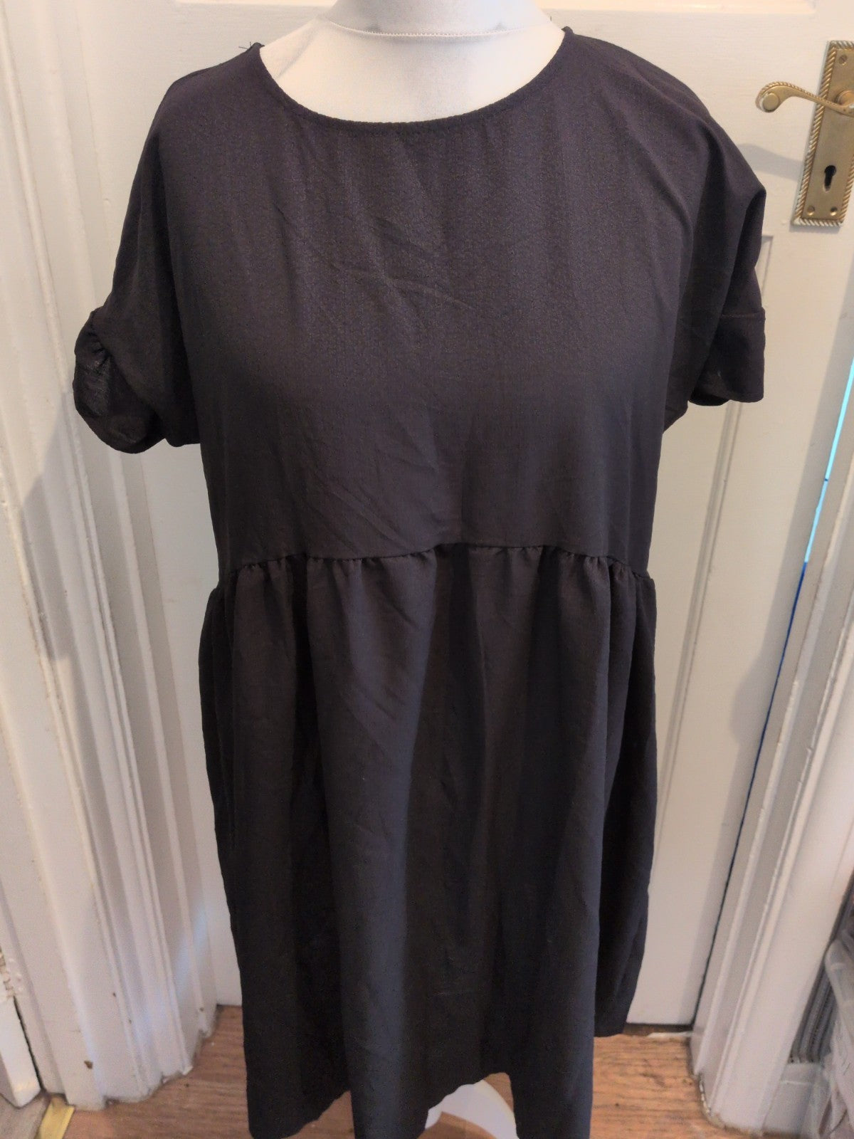Large Black Short Sleeve Fit And Flare Dress