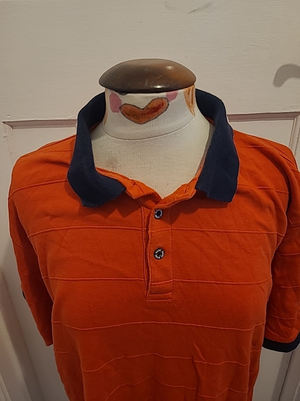 Mens Maine New England Size Large Orange Navy Short Sleeved Polo