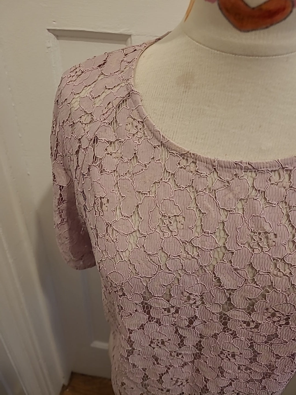 Brand New Ladies Next Size 10 Baby Pink Floral Lace Short Sleeved Tshirt