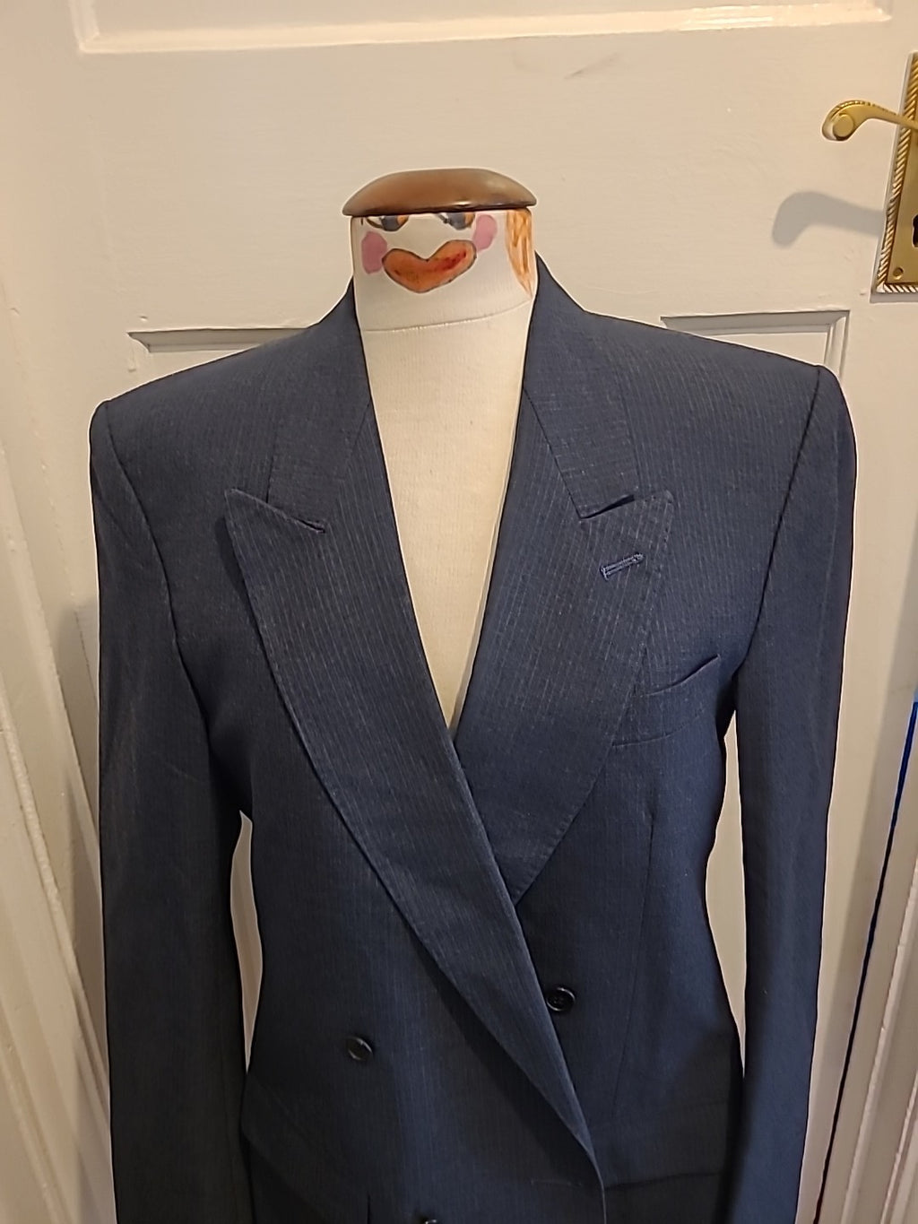 Mens Size Large Grey With Blue Pinstripe Suit