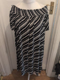George XL Black And White Diagonal Stripe Short Sleeve Midi Dress