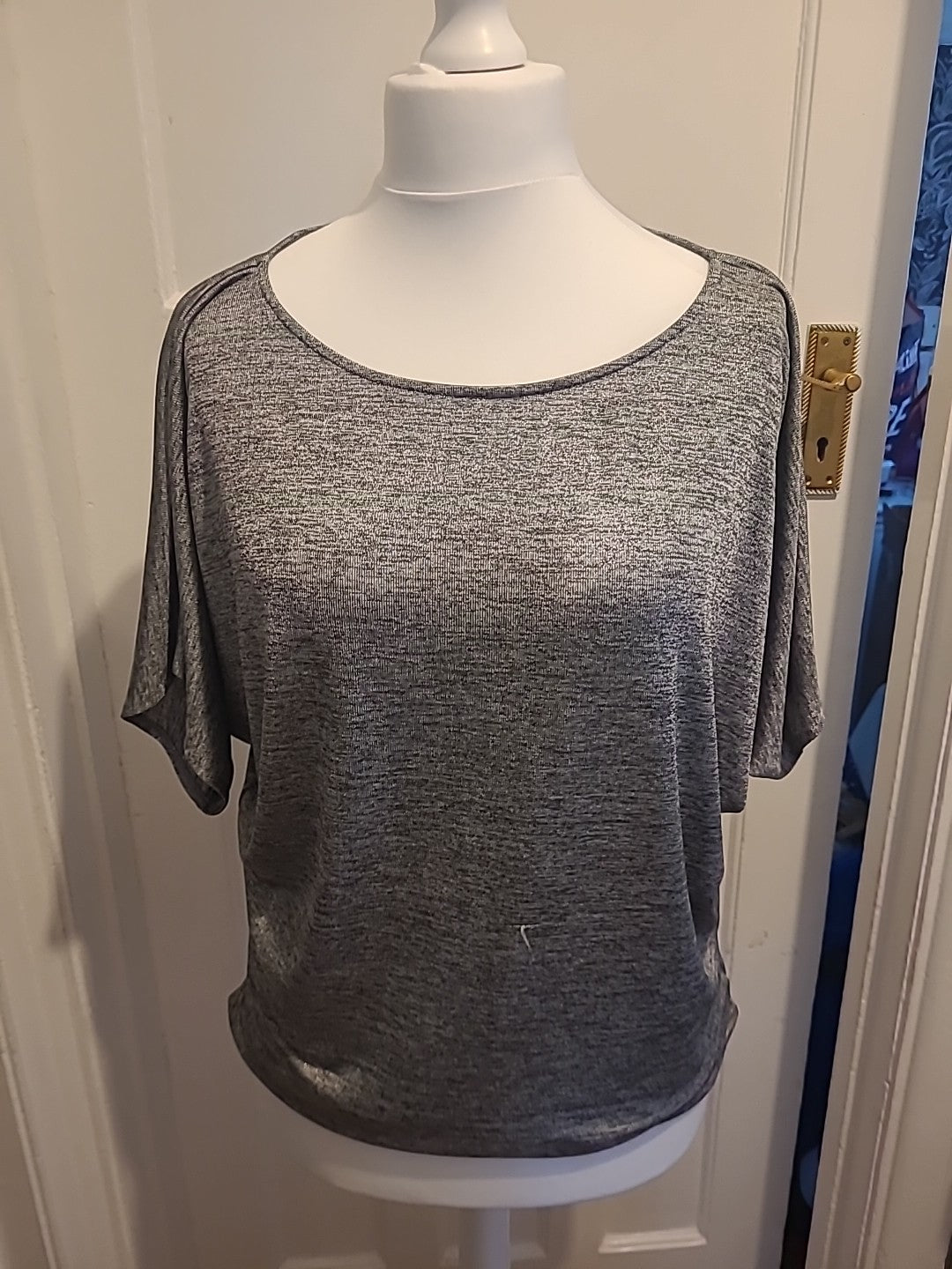 Ladies Oasis Size Medium Metallic Silver Short Sleeved Tshirt