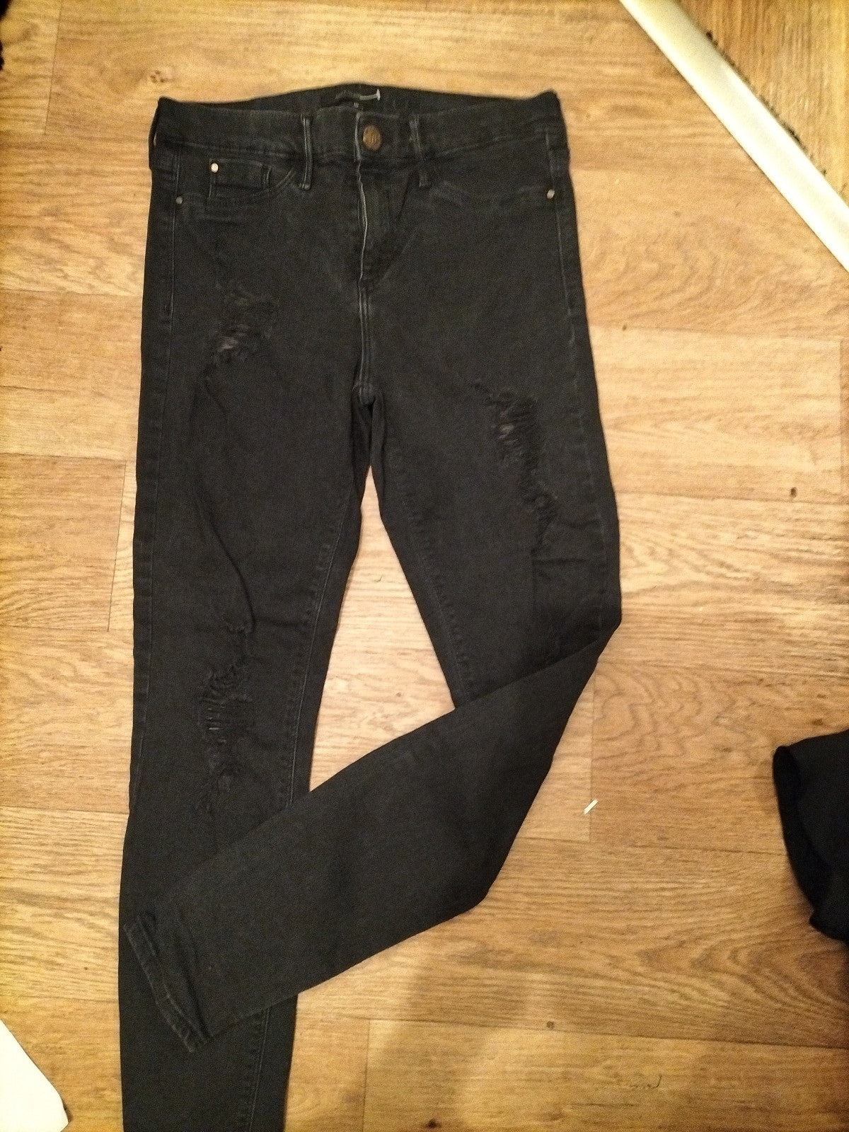 Ladies River Island Size 10 Black Ripped Skinny Jeans