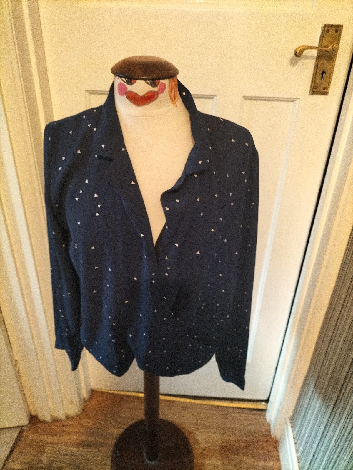Ladies V.Code Size Medium Navy With Silver Long Sleeved Blouse