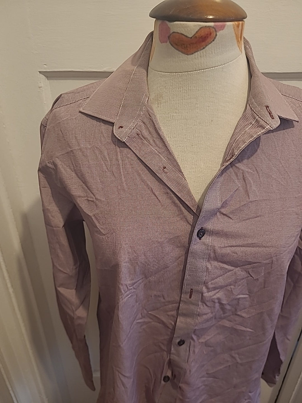 Mens Next Size 15.5" Purple White Tiny Check Tailored Formal Shirt