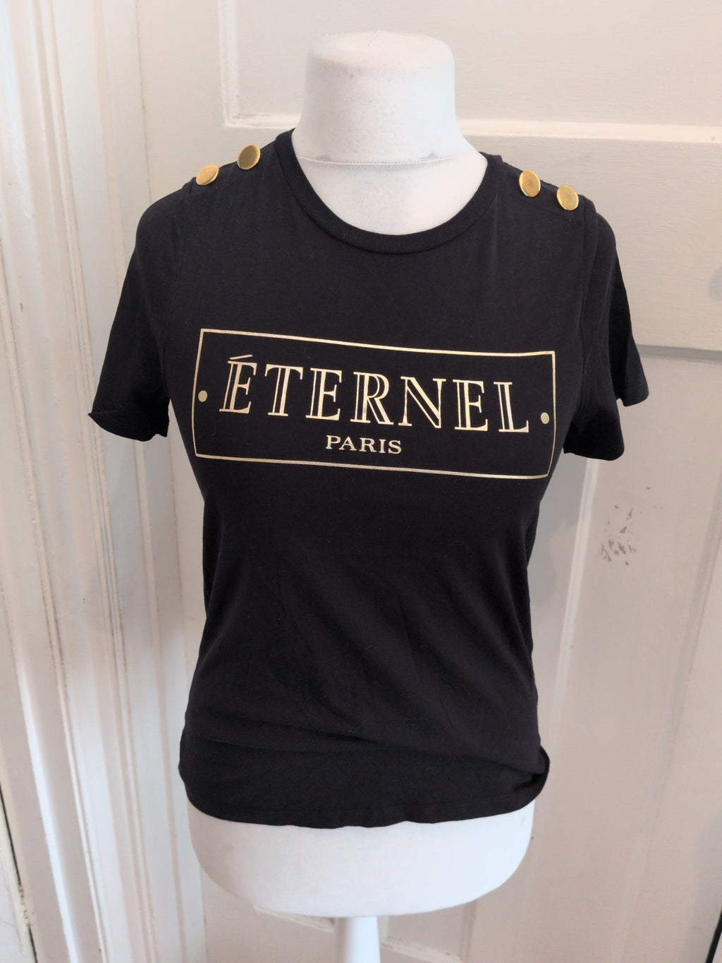 River Island 10 Black With Gold Print Short Sleeve T-shirt
