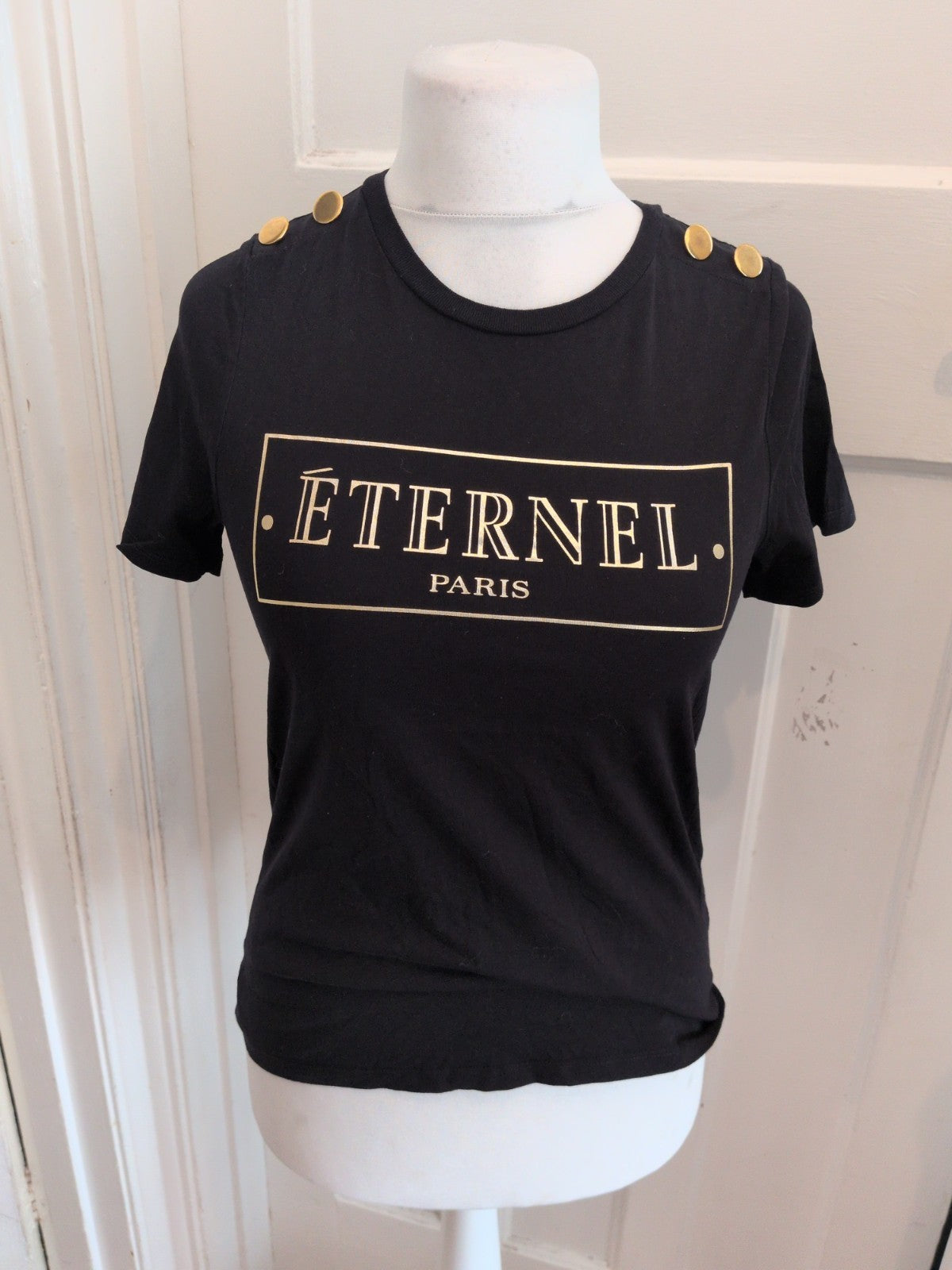 River Island 10 Black With Gold Print Short Sleeve T-shirt