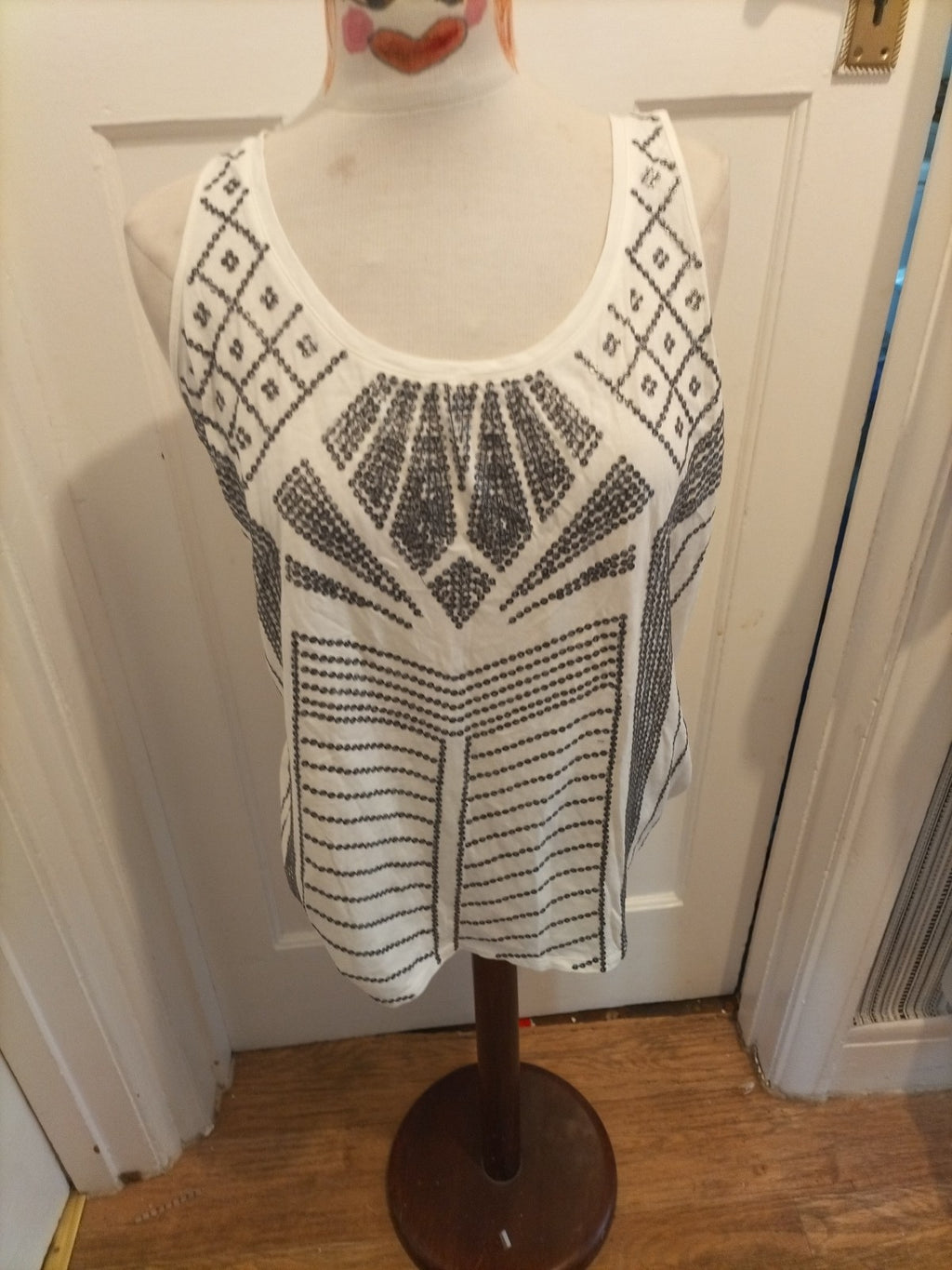 Ladies Express Size Large Sequin/Black/White Vest Tank Top
