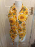 Ladies Primark Size 12 Yellow/Brown Floral Collared Sleeveless Blouse