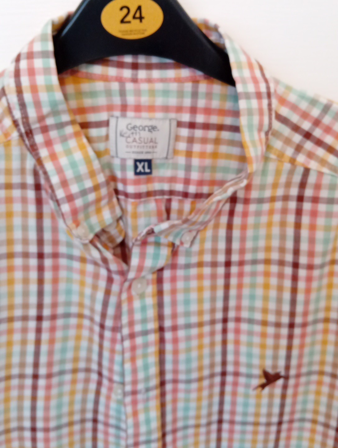 Mens Check Shirt George Size XL Brown/ Orange
