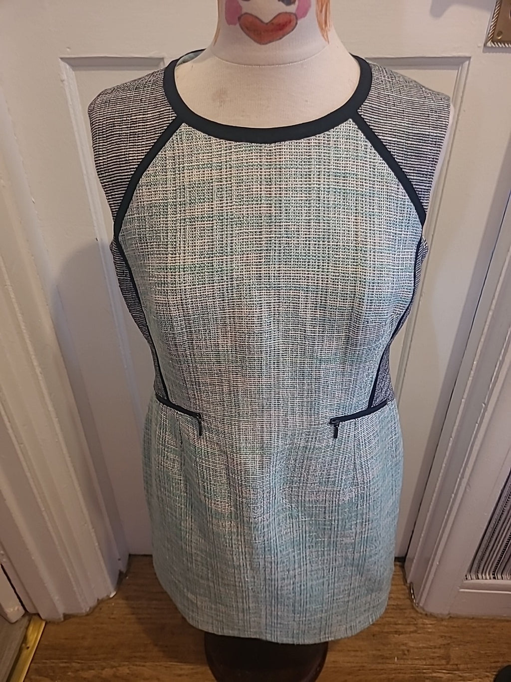 Ladies Marks And Spencer Size 14P Green Black Sleeveless Dress
