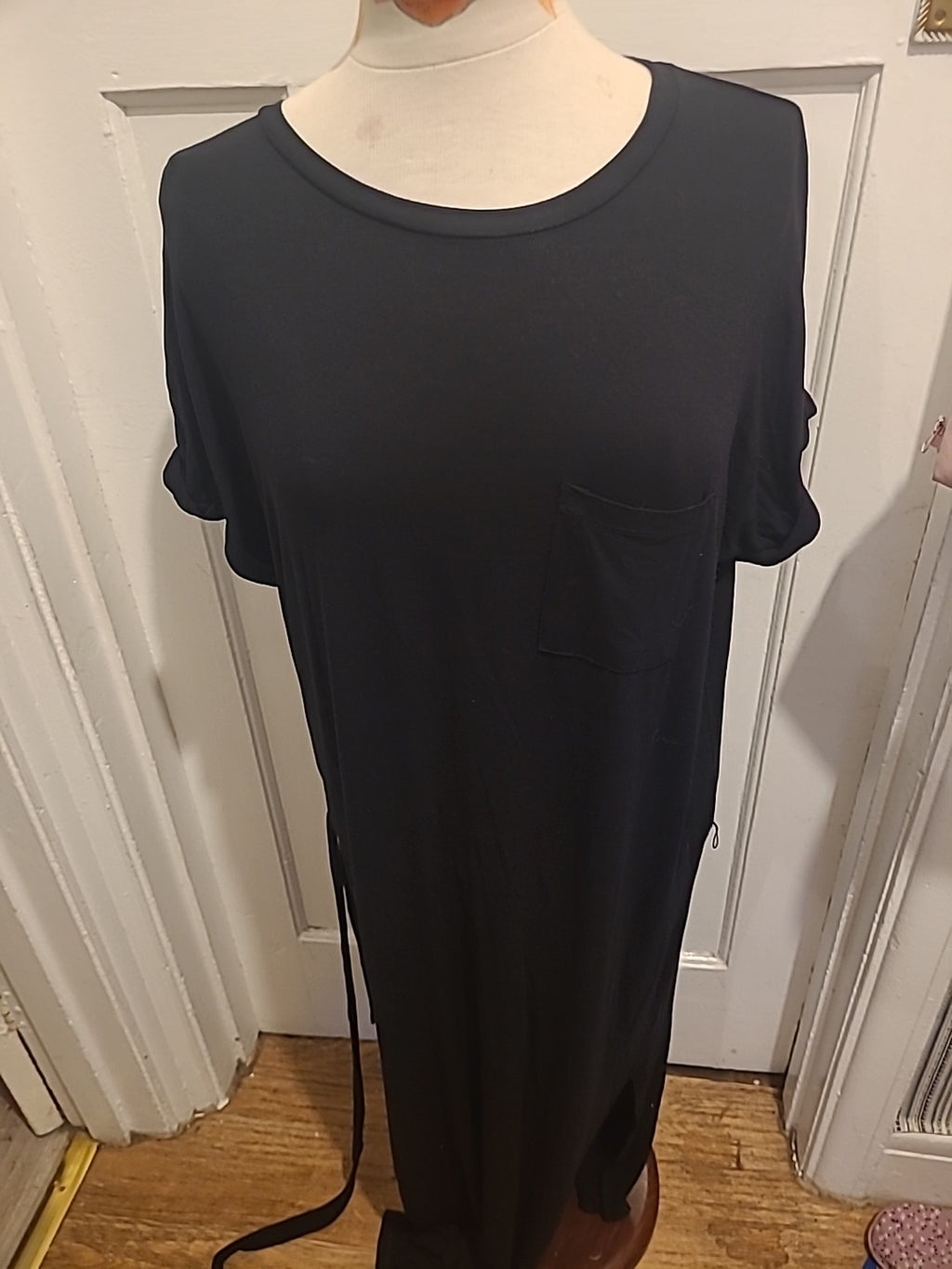 Ladies Lipsy Size 10 Black Long Length Short Sleeved Dress