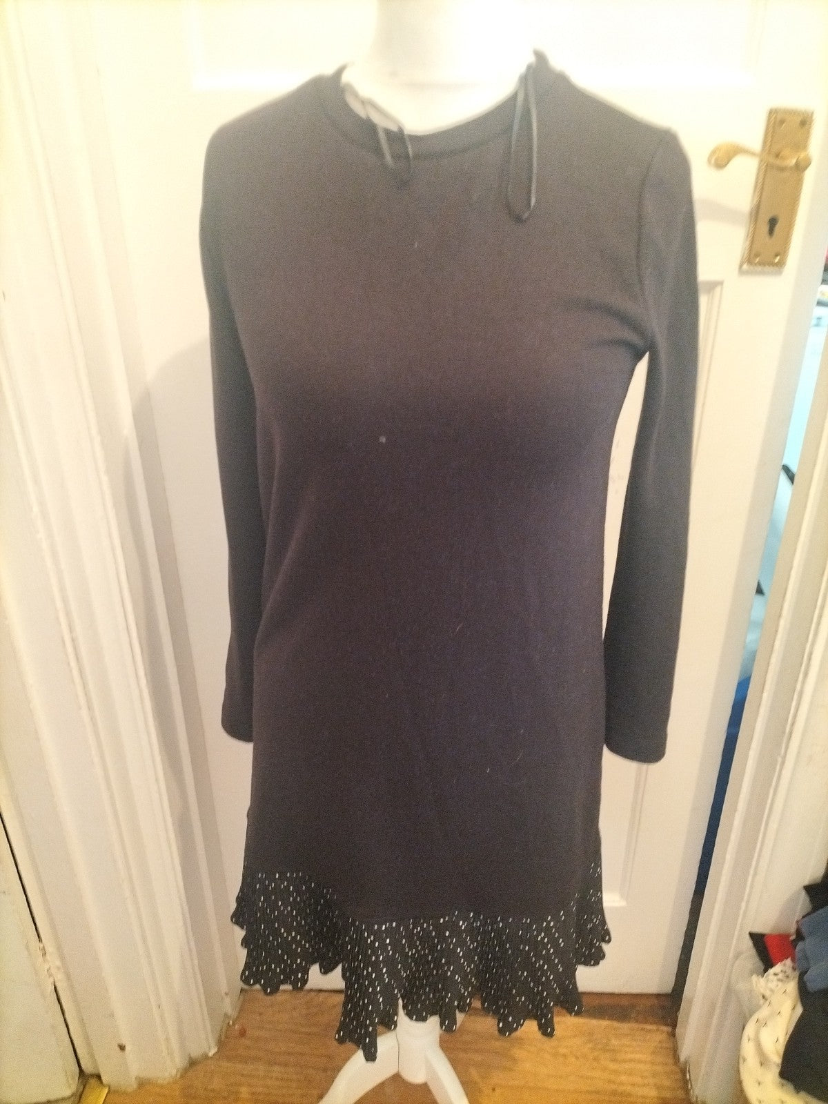 Tu Woman 12 Black Long Sleeved Long Length Dress With Polkadot Hem