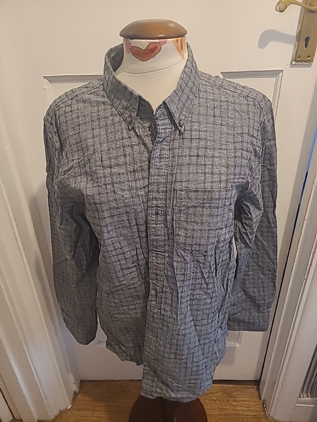 Mens Copper & Black Size Large Regular Slim Fit Grey Check Shirt