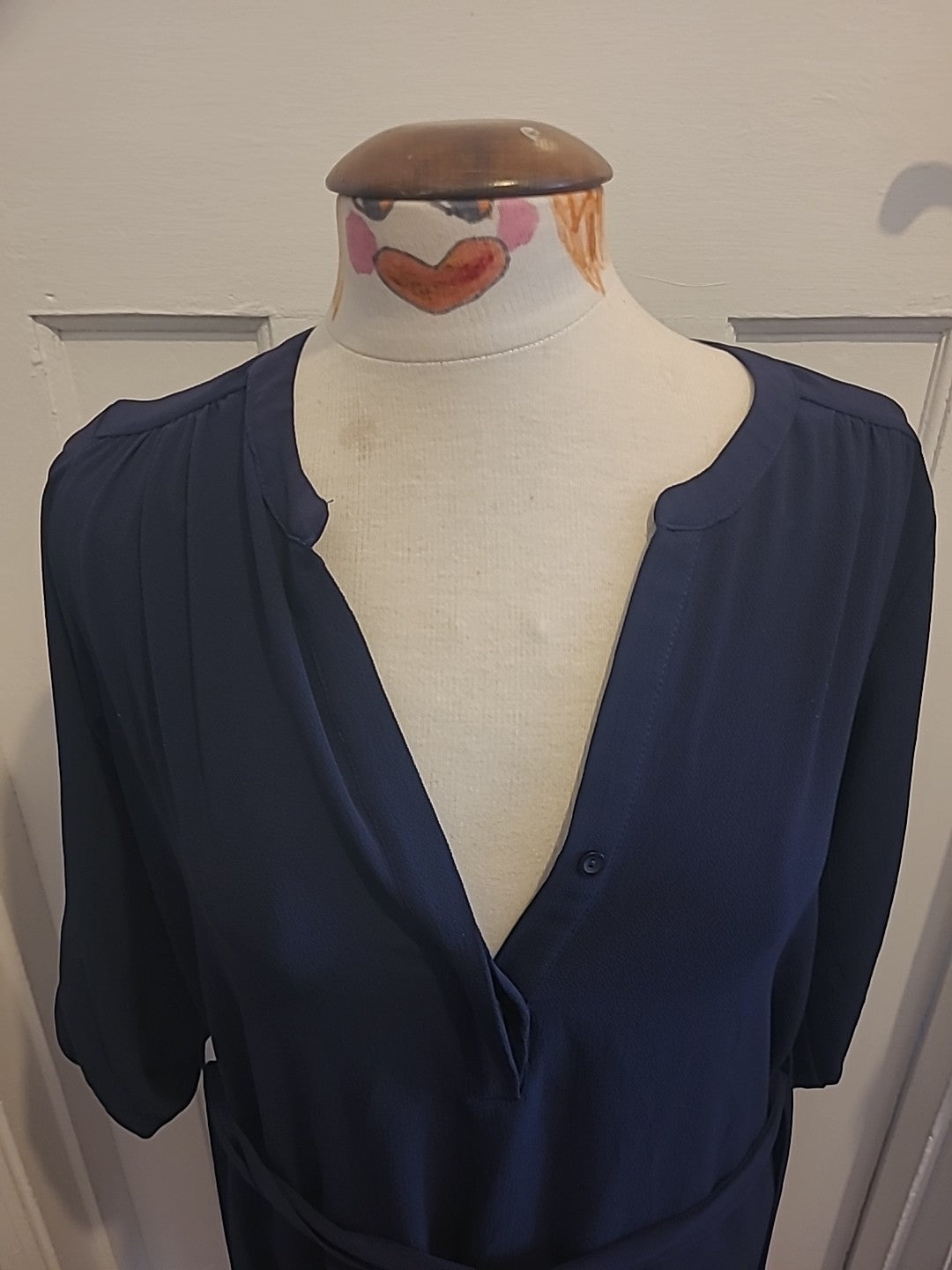 Ladies Dorothy Perkins Size 10 Navy Mid Sleeved Belted Dress