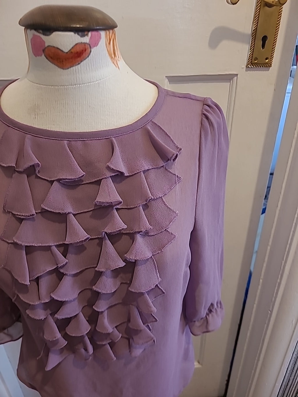 Ladies Primark Size 10 Purple Detailed Long Sleeved Blouse