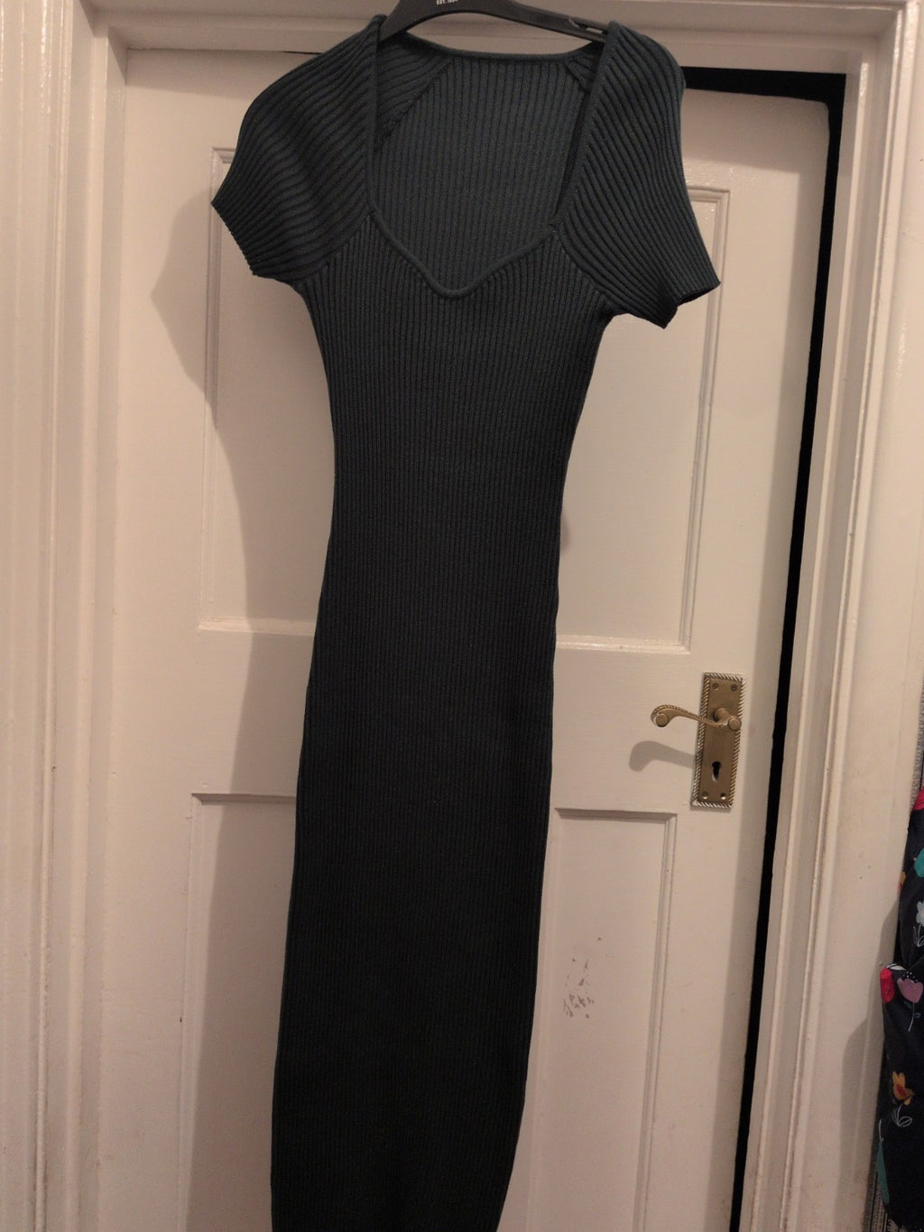 Shein Large Dark Green Ribbed Short Sleeve Long Length Pencil Dress