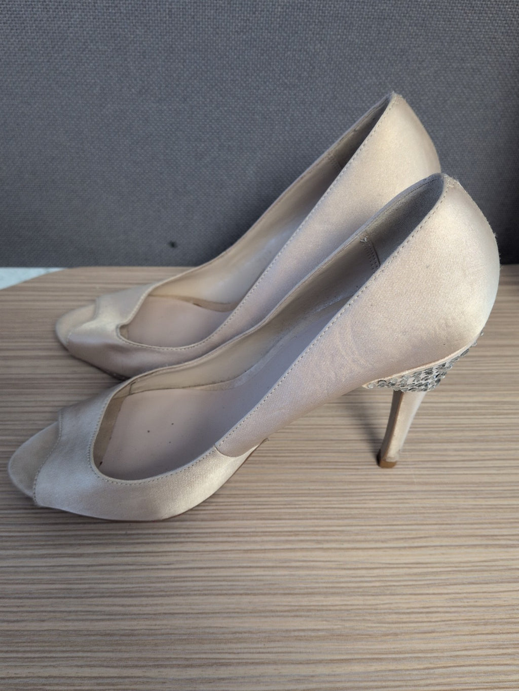 Miss KG Size EU 37 Beige Shimmer Heels Open Toe