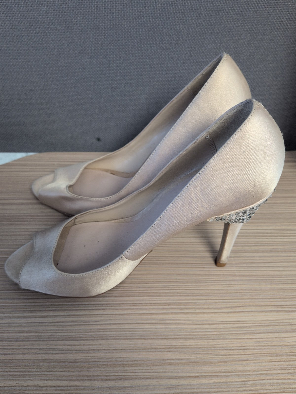 Miss KG Size EU 37 Beige Shimmer Heels Open Toe