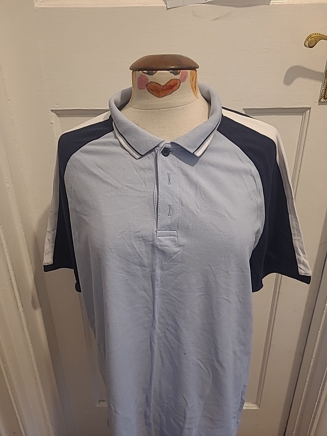 Mens Primark Size XL Pale Blue With Navy Short Sleeved Polo