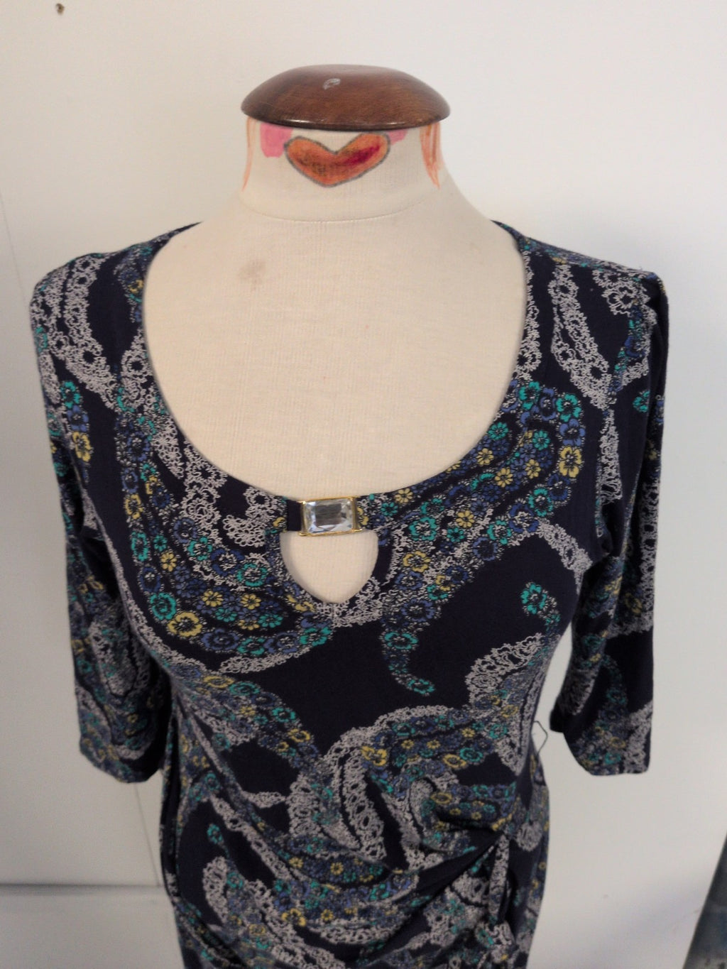 Debenhams 14 Navy With Floral Long Sleeve Dress
