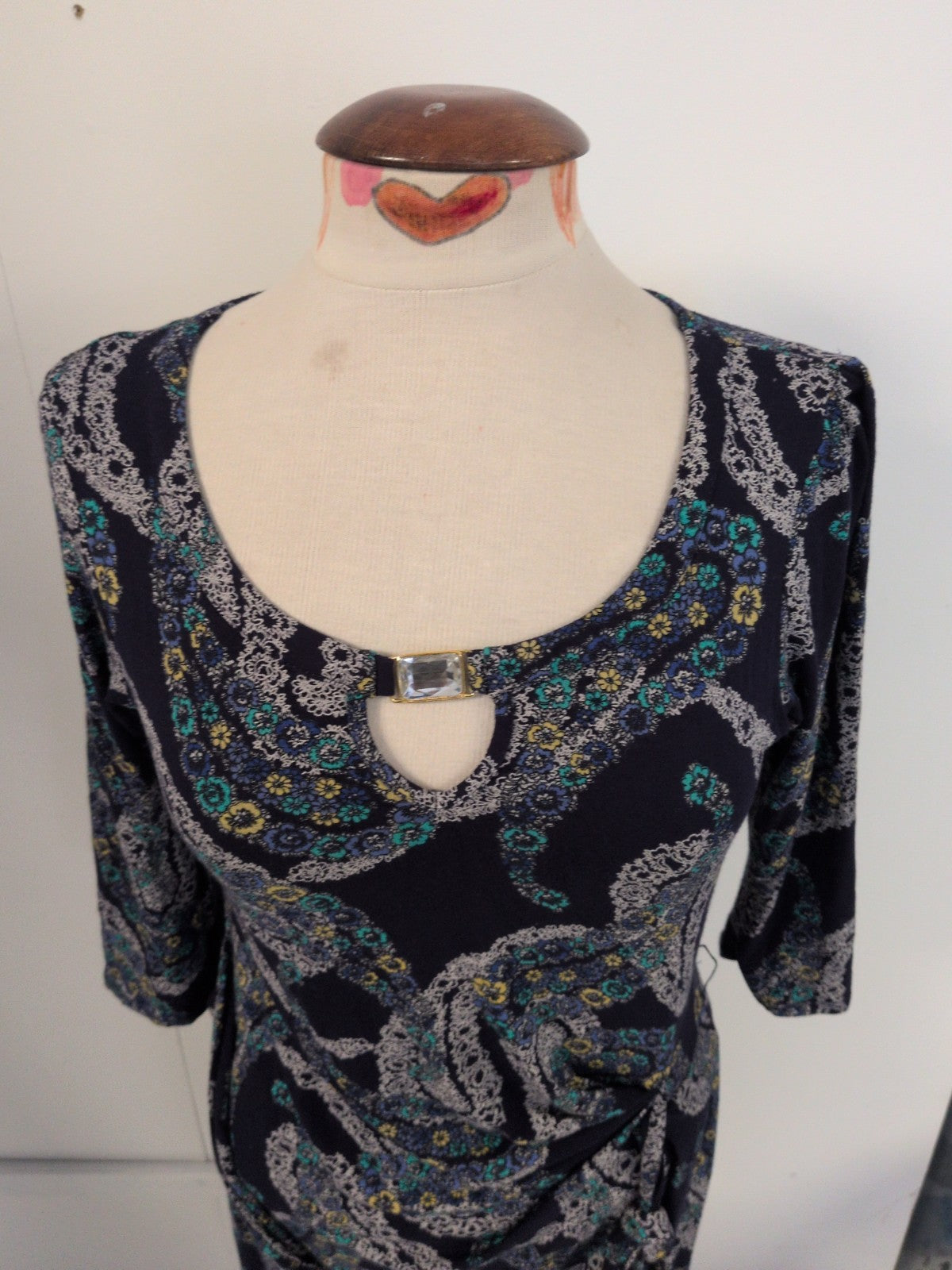 Debenhams 14 Navy With Floral Long Sleeve Dress