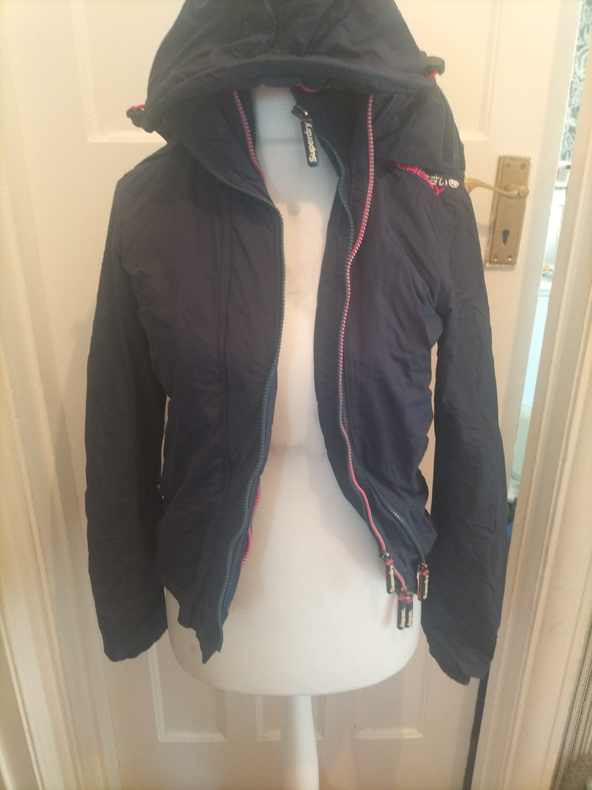 Ladies Superdry Size Small Navy Fleece Lined Coat